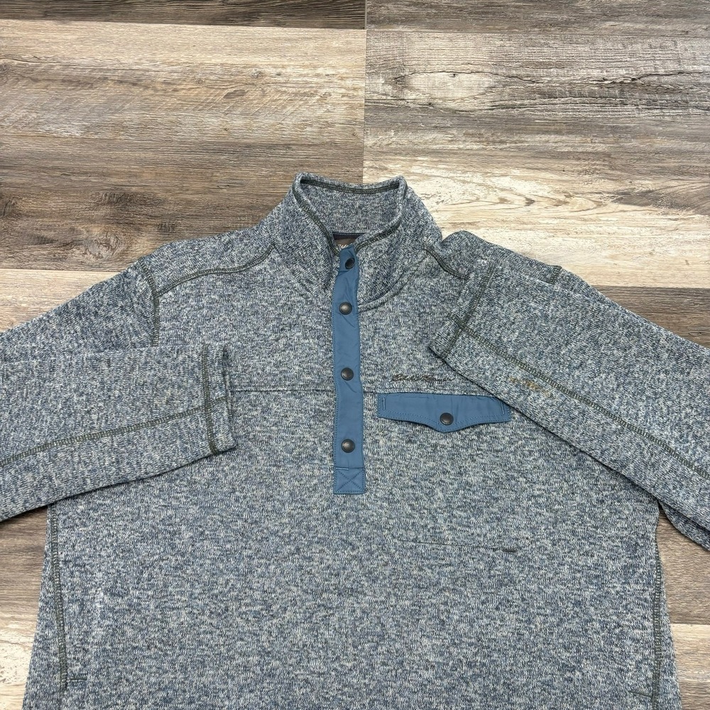 Eddie Bauer Snap Fleece Gray Blue Mens XL Radiator Mock Knit Pullover Sweater